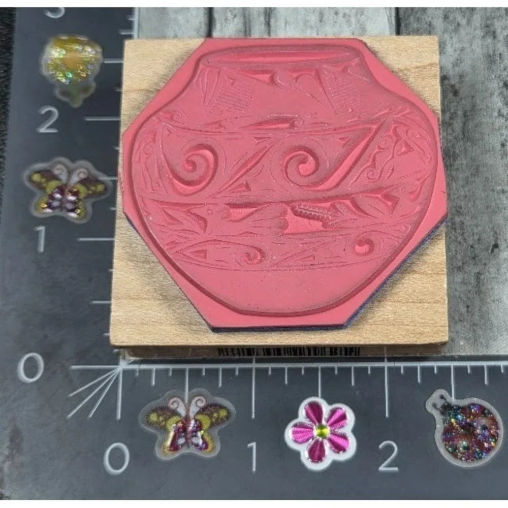 Inkadinkado Southwest Tribal Terra Cotta Pot 5348 Rubber Stamp Wood #B70